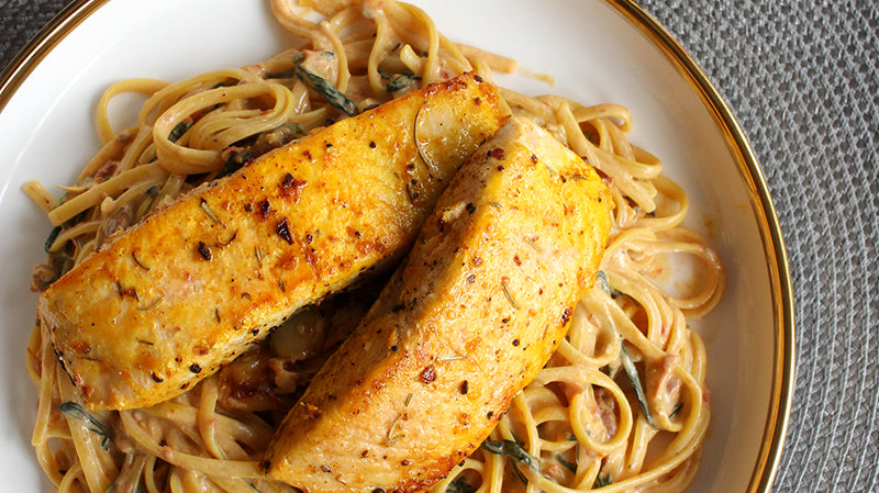 Creamy Tuscan Pasta with Seared Salmon Fillet