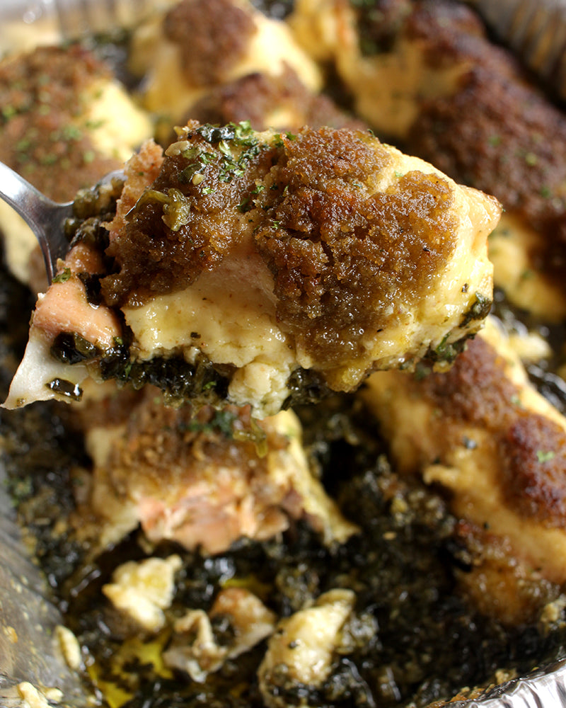 Baked Salmon Florentine (Half Tray serves 45, Whole Tray serves 810) The Seven Pantry