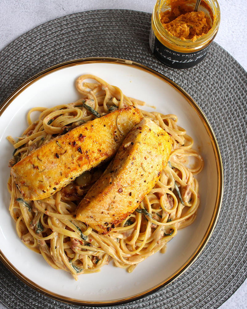 Creamy Tuscan Pasta with Seared Salmon Fillet